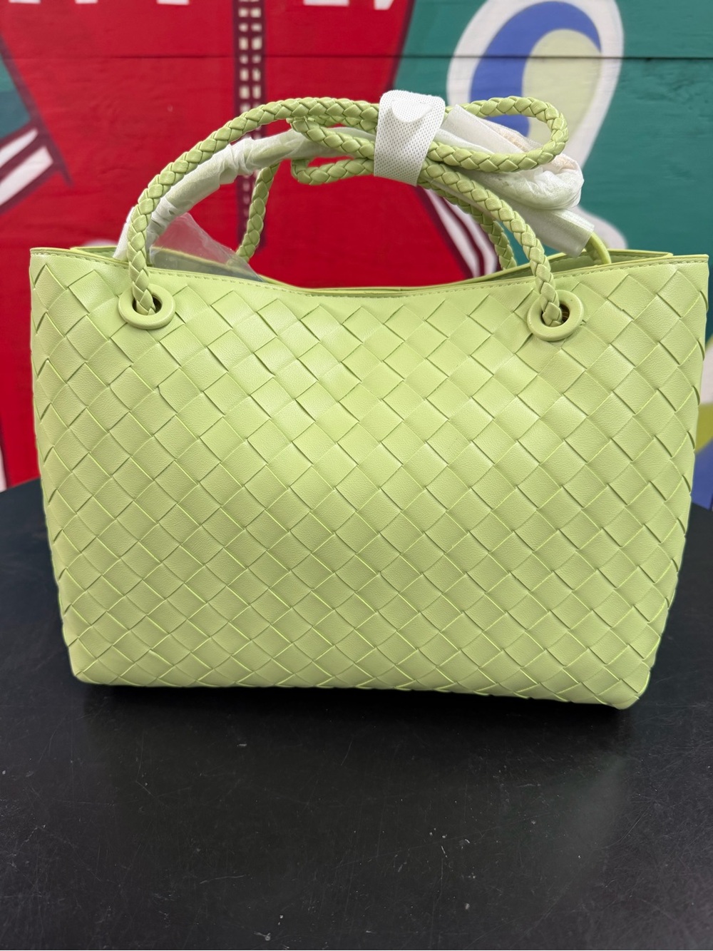 Woven Tote Handbag - Lime Green